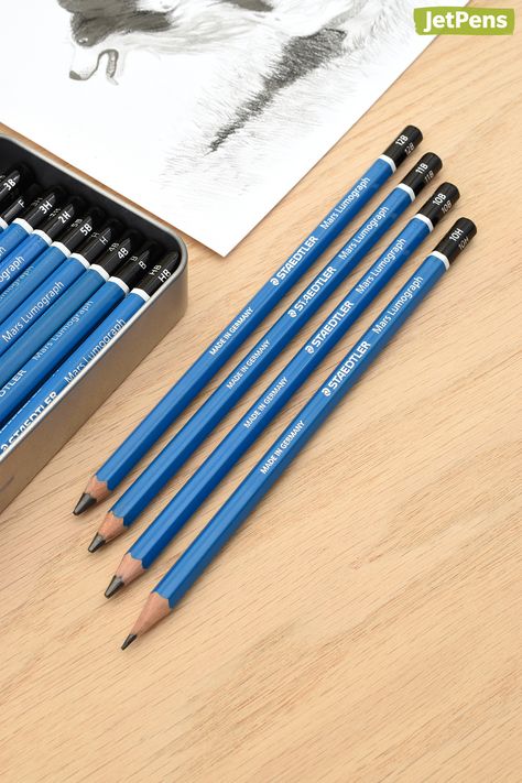 Staedtler's premium-quality Mars Lumograph pencils are perfect for writing and drawing on both paper and matte drafting film. Now available in addtional grades including 12B and 9H! Kawaii School, Kawaii School Supplies, Stationary Supplies, Study Stationery, Colored Pencil Set, New Pen, Pencil And Paper, Graphite Pencils, Jet Pens