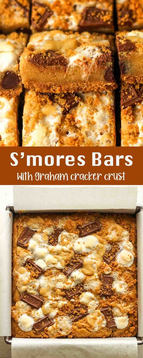 S'mores Cookie Bars are a nostalgic dessert that layers graham cracker crust, rich chocolate, and gooey marshmallows atop a buttery cookie base. Skip the classic campfire s'mores and try them in convenient bar form for a fun treat the whole family will love! Graham Cracker Smores, Graham Cracker Bars, Smores Cookies Bars, Graham Cracker Dessert, Cracker Dessert, Buttery Cookie, Graham Cracker Crust Recipe, Graham Cookies, Graham Cracker Recipes