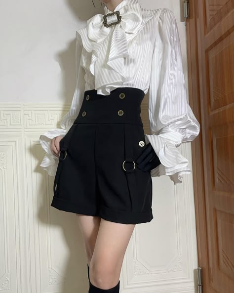 🤩Prince style Ouji fashion outfit: tailed waistcoat, high waist shorts and black/ white long sleeves shirt. 👉Search 'EGYOD-' on devilinspired.com #devilinspired #oujifashion #oujistyle #princestyle #ouji #lolitacoord #lolitafasion Ouji Style, Ouji Fashion, Lolita Outfits, Punk Dress, Outfit References, Oc Outfits, Clothing Reference, Costume Shirts, Kawaii Dress