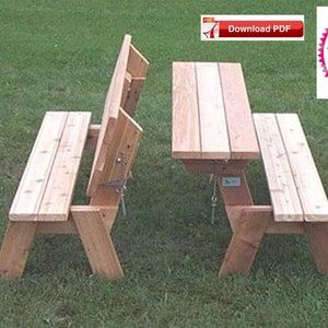 Folding Picnic Table Plan/Folding Bench Plan/Combo Picnic | Etsy Folding Picnic Table Plans, Folding Picnic Table Bench, Wood Bench Plans, Garden Bench Plans, Diy Picnic, Diy Picnic Table, Picnic Table Plans, Picnic Table Bench, Gazebo Plans