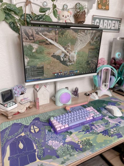 Gaming Desk Setup, Cozy Desk, Study Desk Decor, Gamer Room Decor, Video Game Room Design, Bedroom Games, Desk Inspiration, Bedroom Setup, Computer Room