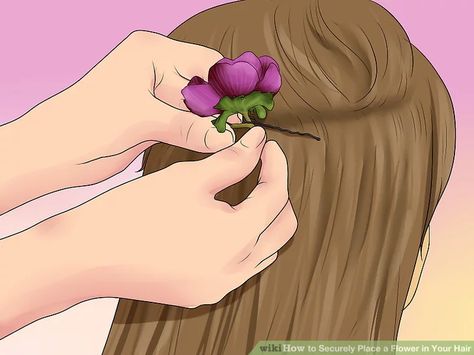 Image titled Securely Place a Flower in Your Hair Step 9 How To Pin Flowers In Hair, How To Put Flowers In Hair, How To Wear Flowers In Your Hair, Fake Flowers In Hair, Real Flowers In Hair, Fresh Flowers In Hair, Real Flower Hairstyle, Real Wedding Flowers, Flowers In Your Hair