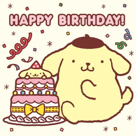 Happy Birthday Pompompurin, Pompompurin Birthday, Pompompurin Wallpaper, Happy Birthday Drawings, Cute Birthday Wishes, Sanrio Danshi, Pom Purin, Pom Pom Purin, Birthday Icon