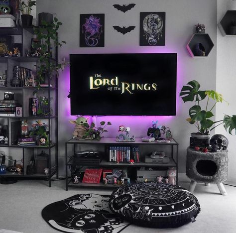 Grunge Living Room, Goth Aesthetic Room, Horror Living Room, Witchy Living Room, Goth Living Room, Wallpaper Creepy, Kawaii Creepy, Rocker Aesthetic, Steampunk Bedroom