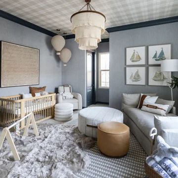 Modern Nursery With Daybed - Photos & Ideas | Houzz Nursery With Daybed And Crib Layout, Nursery With Daybed, Wallpaper On Walls, Nursery Daybed, Nursery Boy Room, Nursery Boy, Adorable Nursery, Focal Wall, Nursery Room Boy