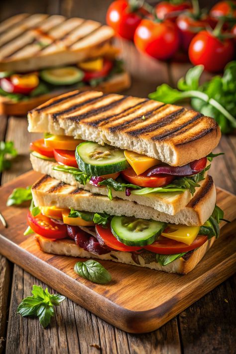 Grilled Veggie Delight Sandwich Veggie Sandwich Ideas, Veggie Sandwich Recipes, Grilled Vegetable Sandwich, Vegan Sushi Rolls, Vegetable Sandwich, Vegan Vegetable Soup, Dessert Sandwich, Veg Sandwich, Vegan Grilling