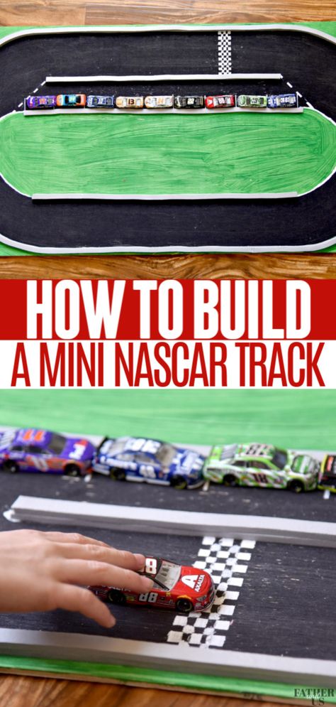 My son loves to make stop motion NASCAR races. We've learned some cheap and easy shortcuts to get you well on your way to making your own action out on the track. This is a great kid's activity that parents can do along with their children. #DIY #kidsactivities #NASCAR #stopmotion Hotwheels Race Track, Diy Race Track For Kids, Cardboard Race Track, Nascar Crafts, Diy Race Track, Nascar Track, Nascar Pit Crew, Car Crafts, Nascar Race Tracks