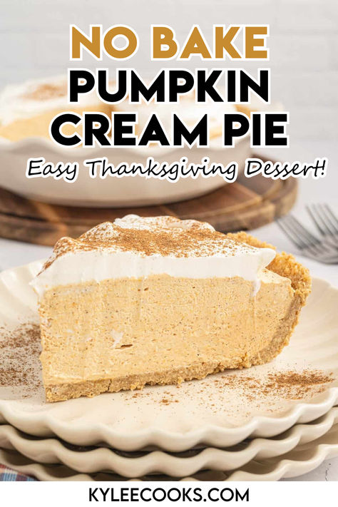 An image of Pumpkin Cream Pie on a white plate Pumpkin Silk Pie Recipe, Biscoff Crust Pumpkin Pie, Pumpkin Whip Cream Pie, Pumpkin Cool Whip Pie Recipe, No Bake Fluffy Pumpkin Pie, Pumpkin Moose Pie Recipe, Cream Cheese Pumpkin Pie No Bake, No Bake Pumpkin Cream Pie, Pumpkin Dream Whip Pie