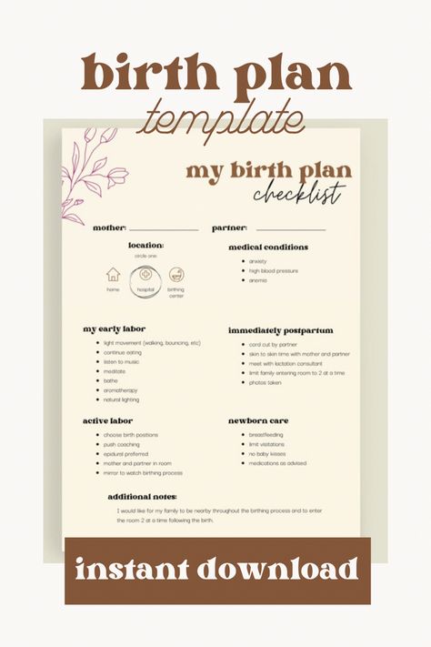 Boho Birth Plan | Visual Birth Plan | Birth Plan Template | Canva Doula Template | Hospital and Prep Preferences | Editable Birth Checklist #newmom #firsttimemom #digitaldownload #birthplan #naturalbirth #homebirth #template #hospitalprep #newbaby #aesthetic #editable #canvatemplates Homebirth Aesthetic, Visual Birth Plan, Birth Checklist, Birthing Plan, Birth Plan Checklist, Prep Checklist, Birth Plan Template, Active Labor, Baby Kiss