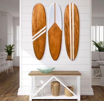 Handcrafted decorative surfboard art for walls made from solid wood. Enhance your coastal beach house decor. Surfboard Decor can customized to match your interior. Decorative Surfboards, Surf Board Decor, Decorative Surfboard, Surfer Room, Surf Room Decor, Surfboard Painting, Surfboard Coffee Table, Surf House Decor, Wood Surfboard