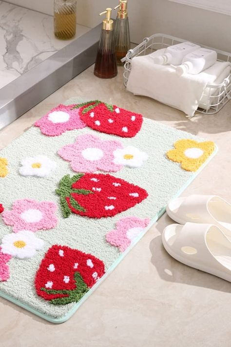 Strawberry Bathroom, Bedroom Runner Rug, Rugs Cute, Bedroom Runner, Tub Shower, Door Mats, Bath Rug, Bathroom Rugs, Shower Bath