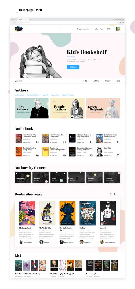 Reader - Book Discovery App on Behance Web Design Books, Library App, Website Design Inspiration Layout, Reading Website, Library Website, Shopify Website Design, Ui Design Website, Ux Design Inspiration, Book Sites