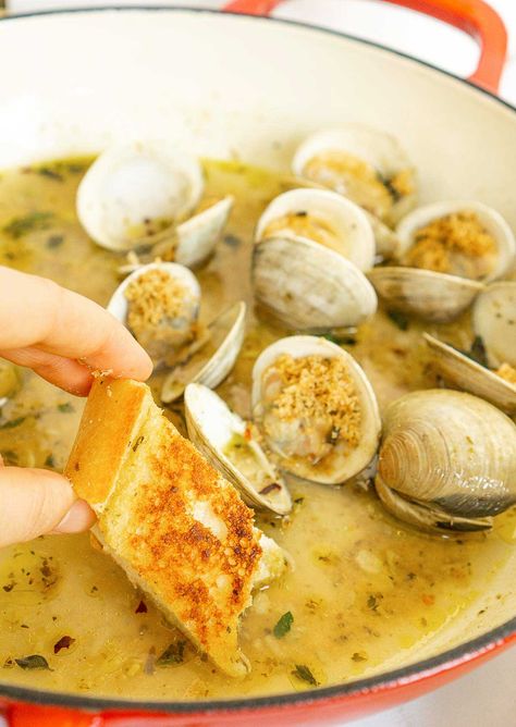 Clams On The Half Shell, Clam And Shrimp Recipes, Portuguese Clams Recipe, Clam Broth Recipes, Manila Clams Recipe, Cherry Stone Clams Recipes, Steamed Clams In White Wine Garlic, Fresh Clam Recipes, Clams Oreganata Recipes