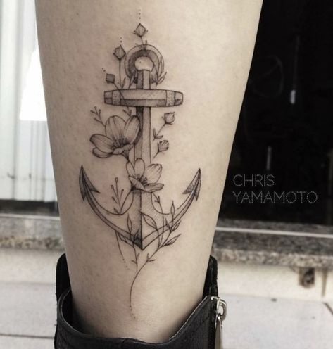 Anchor Flower Tattoo, Delicate Feminine Tattoos, Feminine Anchor Tattoo, Small Anchor Tattoos, Nautical Tattoo Sleeve, Navy Tattoos, Anker Tattoo, Rose Tattoos For Women, Ankle Tattoos For Women