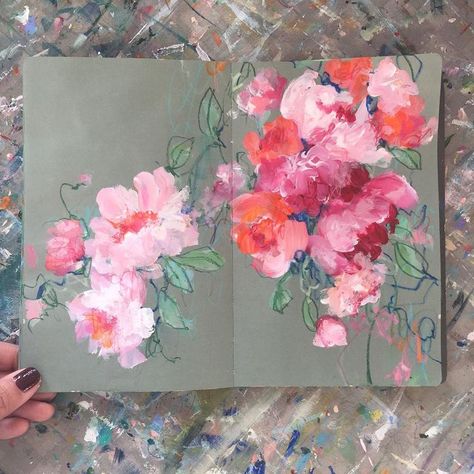 One of my favorite exercies at the Arts University was doing tiny paint sketches. I loved my painting sketchbook and even though paint wasn't ever my medium of choice (I might be terrible at it!), it really helped me get better at illustrating! #paint #paintsketches #paintingsketchbook Painting Sketchbook, Sketchbook Painting, Acrylic Painting Flowers, Tinta China, Trendy Flowers, Daily Painting, Painting Flowers, Flowers Art, Art Journal Pages