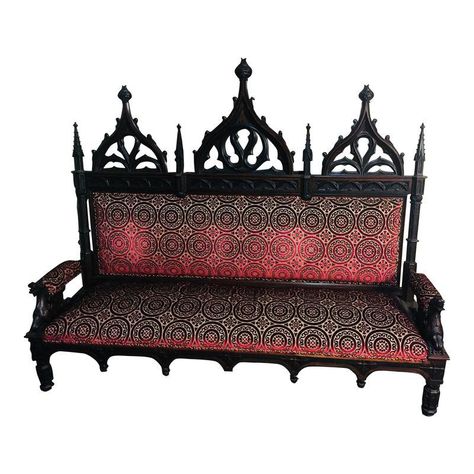 Gothic Couch, Gothic Revival Furniture, 19th Century Gothic, Gothic Revival House, Settee Bench, Awesome Furniture, Goth Things, Gothic Interior, Antique French Furniture