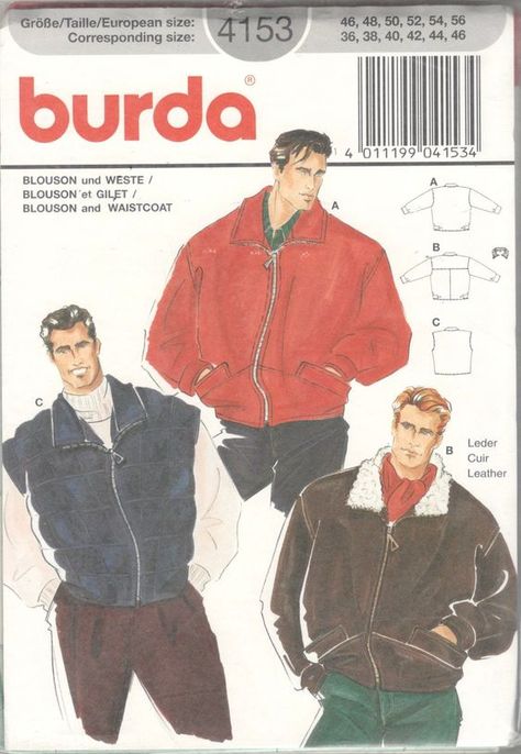 I take it for the second time 90 Fashion Men, 80s Fashion Men, Mens Sewing Patterns, Outfit Retro, Jacket Pattern Sewing, Vintage Mens Fashion, Vest Pattern, Jacket Pattern, Vintage Sewing Patterns