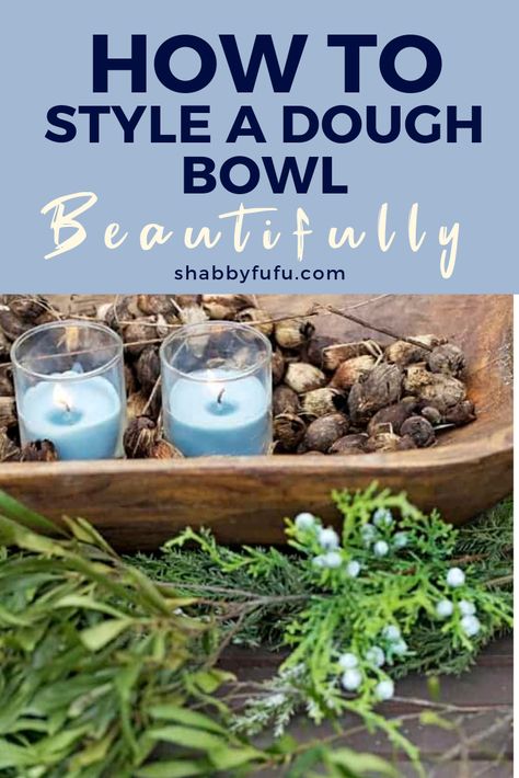 How to style a dough bowl with tons of tips from bloggers! #doughbowl #tablecenterpiece #centerpieceideas #trencher #frenchantiques #frenchcountrystyle #seasonaldecoratingideas #sff225 Christmas Dough Bowl Ideas, Doughbowl Centerpiece Winter, Winter Dough Bowl Decor, Dough Bowl With Evergreen, Making Dough Bowl Candles, Style A Dough Bowl, Dough Bowls For Candle Making, Bowl Styling, Recipe Sweet And Sour Sauce