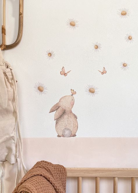 Bunny Baby Room, Baby Room Wall Stickers, Bunny With Flowers, Small Bunny, Baby Zimmer, Nursery Room Design, Baby Room Inspiration, Nursery Room Inspiration, Nursery Decals