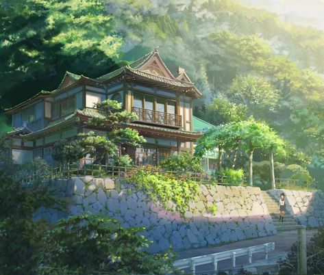 Your Name: 100 Original Background Collection Japanese Countryside House, Japanese Countryside, Japanese Town, Anime House, Japanese Village, Your Name Anime, Anime Places, Scenery Background, Countryside House