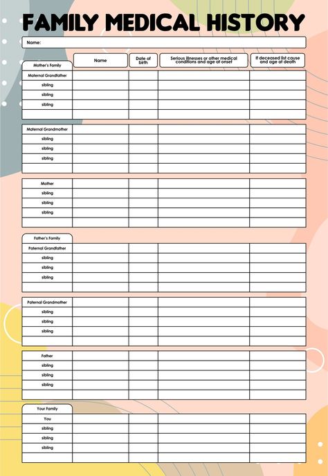 Family Medical History Form, Medical Record Form, Organize Medical Records, Medical Forms Free Printable, Medical History Binder, Health Binder Free Printable, Medical History Printable Free, Family Medical History Printable Free, Medical Information Printable Free