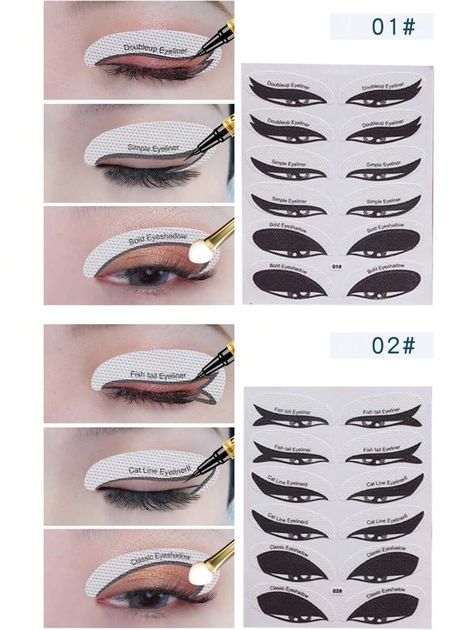 Color:Multicolor \nType:Eye Makeup Stencils & Stamps \nMaterial:Polyester \nBatteries Included:No \n Eyeliner Stamps, Tape Eyeshadow, Cat Eyeliner Stencil, Eyeliner Tape, Eyeliner Tool, Eye Makeup Stencil, Makeup Stencils, Eyeliner Stencil, Cat Eyeliner