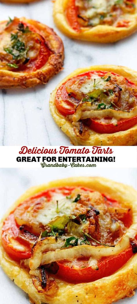 Eggplant Tarts With Tomato And Cheese, Christmas Savoury Tart Recipes, Cheese And Tomato Puff Pastry, Individual Tomato Pies, Tomato Tartlets, Mini Tomato Pie, Tomatoe Tarts, Tomato Tarts, Savoury Tarts Recipes