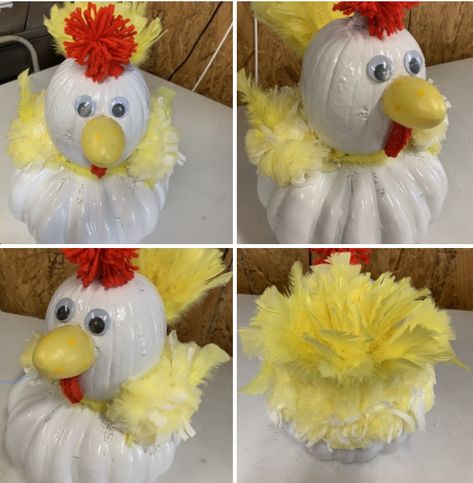 Painted Chicken Pumpkin, Chicken Decorated Pumpkin, Chicken Painted Pumpkin, Duck Pumpkin Decorating, Spider Painted Pumpkin, Duck Pumpkin Painting, Chicken Pumpkin Painting, Chicken Pumpkin Decorating, Animal Pumpkin Decorating