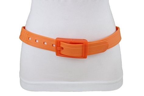 Trendy Fashion Jewelry Women Rubber Belt Orange Plastic Buckle One Size XXS XS S M L XL Orange High-waisted Pants With Elastic Waistband, Orange Belt, Vintage Adjustable Multicolor Belts, Rubber Belt, Nickel-free Orange Hoop Earrings, Yellow Belt, Metal Butterfly, Branded Belts, Trendy Fashion Jewelry