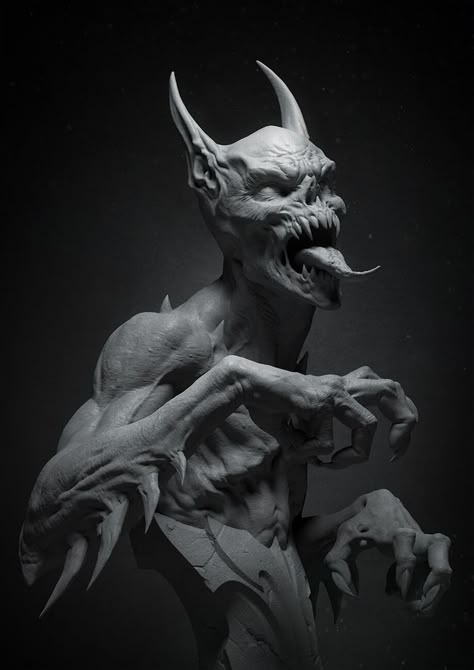 Wendigo Fantasy Art, Angel Sculpture Art, Gargoyles Art, Resin Making, Dark Creatures, Horror Artwork, Head Model, Print Outs, Ange Demon