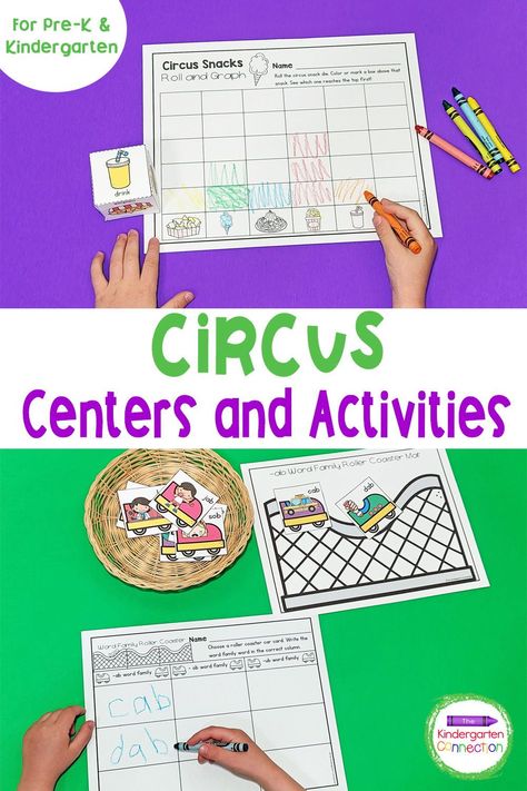 Fun and engaging math and literacy centers with a circus theme. Practice word families, letter recognition, graphing, and more! Carnival Literacy Activities, Circus Activities, Word Family Sort, Kindergarten Word Families, Prek Literacy, Reading Night, Addition And Subtraction Practice, Dream Classroom, Literacy Centers Kindergarten