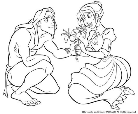 Wedding Activity Pages, Disney Bujo, Jane And Tarzan, Jane Tarzan, Movie Coloring Pages, Tarzan Disney, Santa Coloring Pages, Wedding Activity, Tarzan And Jane