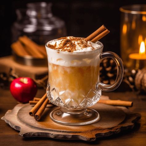 The Hot Apple Pie cocktail has a sweet, fruity taste with a hint of warmth from the spices. The apple cider and apple brandy give it a strong apple flavor, while the cinnamon and nutmeg add a subtle spiciness. The whipped cream on top adds a creamy, smooth texture to the drink. Creamy Apple Pie, Apple Cider Cocktails, Cocktail Amaretto, Maple Cocktail, Apple Pie Cocktail, Hot Chocolate Cocktail, Warm Cocktails, Spiked Hot Chocolate, Apple Cider Cocktail