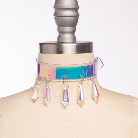 Iridescent Clothing, Holographic Choker, Posture Collar, Holographic Iridescent, O Ring Choker, High Aesthetic, Rave Gear, Kawaii Clothing, Iridescent Crystal