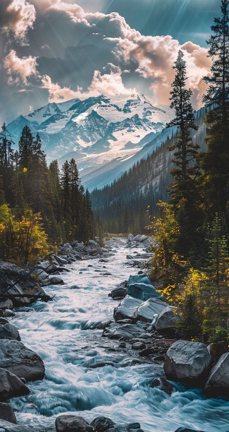 majestic mountain scenery and beautiful waterfalls Mountain Scenery Photography, Landscape Tattoos, Mountain Streams, Mountain Aesthetic, Mountains Aesthetic, Mountain Landscape Photography, Best Nature Wallpapers, Landscape Tattoo, Iphone Wallpaper Landscape