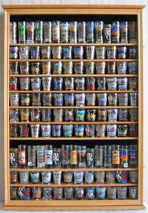 Need to get this for my husband... Knife Cabinet, Shot Glass Display, Shot Glasses Display, Shot Glass Holder, Baseball Room, Wall Holder, Glass Display Case, Spoon Collection, Shelf Holders