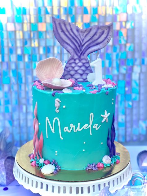 Mermaid birthday cake first birthday, turquoise,purple, and pink under the sea, 1st birthday Mermaid Smash Cake One Year Old, Purple Mermaid Cake, Mermaid First Birthday Party, Mermaid Smash Cake, Purple First Birthday, First Birthday Mermaid, Baby First Cake, Mermaid Tail Cake, Mermaid Birthday Party Decorations