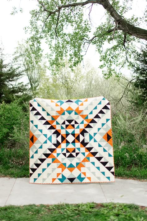 Half Square Triangle Quilt Modern Quilt Pattern Beginner | Etsy Basic Quilting, Aztec Quilt, Southwestern Quilts, Half Square Triangle Quilts Pattern, Native American Quilt, Southwest Quilts, Western Quilts, Triangle Quilt Pattern, Triangle Quilts