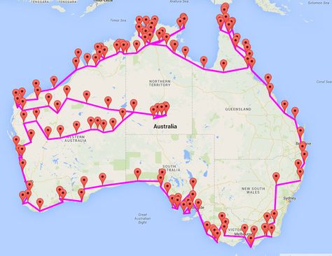 Lee Atkinson's Big Lap map. Aloita Resort, Roadtrip Australia, Australia Road Trip, Australia Bucket List, Australian Road Trip, Road Trip Map, Australia Trip, Australia Travel Guide, Australian Travel