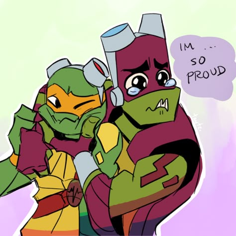 Cute Donnie and Mikey!!!! Donnie And Mikey, Tmnt Ships, Rottmnt Mikey, Tmnt 2018, Tmnt Mikey, Teenage Turtles, Donatello Tmnt, Turtle Tots, Ninja Turtles Funny