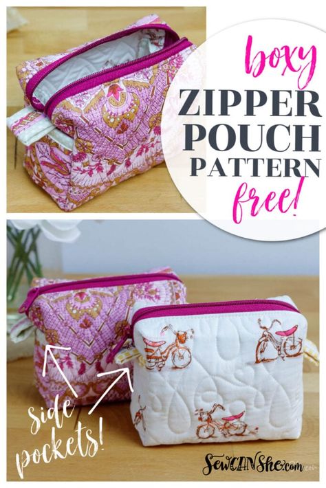 Zipper Pouch Pattern, Makeup Bag Pattern, Diy Pouch No Zipper, Cosmetic Bag Pattern, Boxy Bags, Pouch Diy, Zipper Pouch Tutorial, Pouch Sewing, Small Zipper Pouch