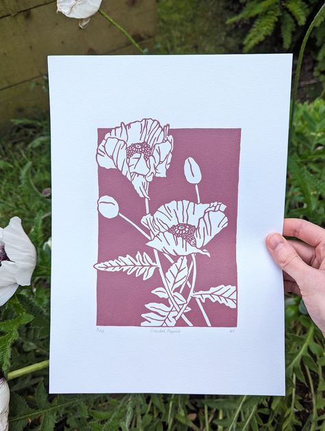 Poppy Lino Print, Print Lino, Lino Printing, Lino Art, Lino Prints, Poppy Art, Wall Art Botanical, Lino Cut, Poppy Print