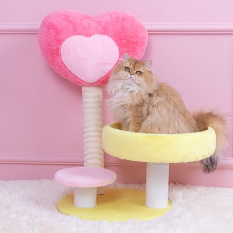 Kawaii Cat Tree, Pink Cat Tree, Cute Cat Supplies, Cute Cat Trees, Diy Tamagotchi, Cute Cat Tower, Cute Cat Accessories, Cute Cat Tree, Unique Cat Trees