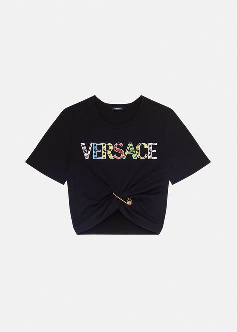 Versace Shirt Women, Versace Crop Top, Versace Tshirt, Versace Safety Pin, Lil Debbie, Print Lettering, Neutral T Shirts, Simple Outfits For School, Versace T Shirt