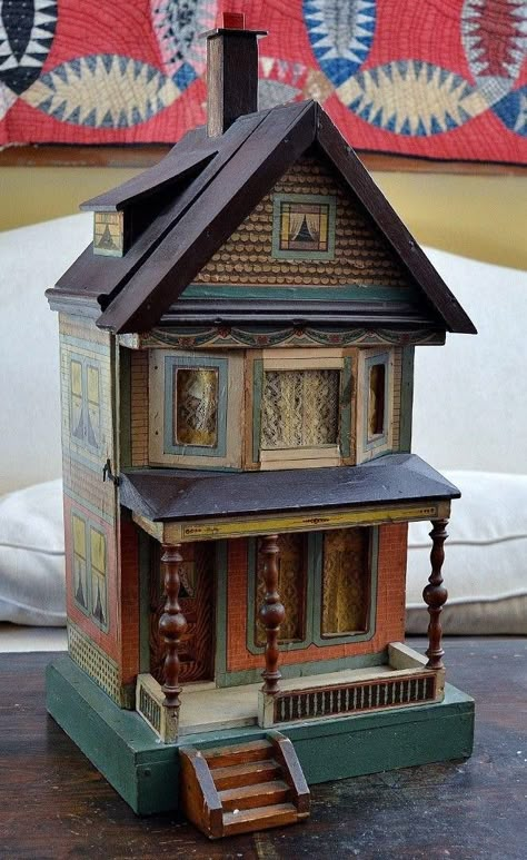 Large Antique Bliss Dollhouse Diy Trailer, Front Porch Columns, Outside Fall Decor, Rare Things, Porch Columns, Antique Dollhouse, Doll House Crafts, Antique Finds, Vintage Dollhouse