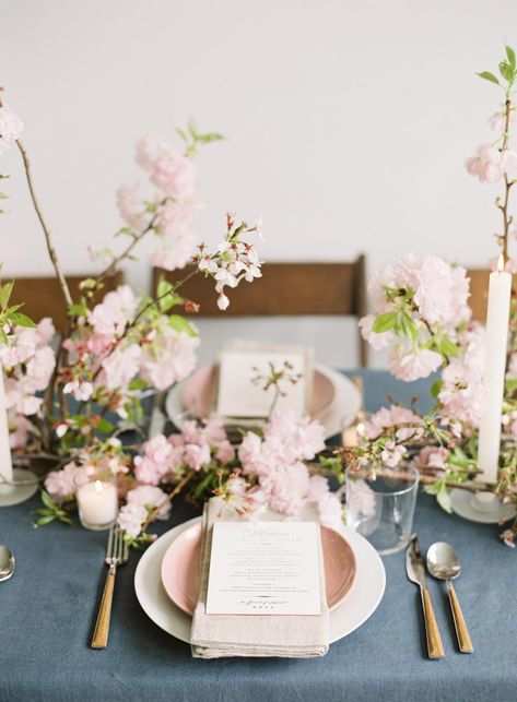 Cherry Blossom Wedding Centerpieces, Gossamer Dress, Chic Tablescape, Cherry Blossom Wedding Theme, Word Calligraphy, Cherry Blossom Party, Sakura Wedding, Wedding Table Display, Cherry Blossom Theme