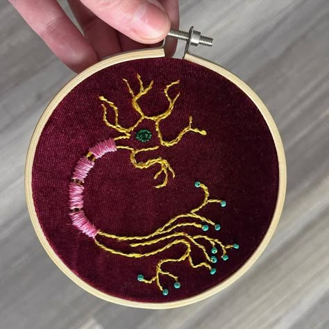 A neuron I did for my physiological psychology professor. It accidentally came out sort of looking like an alien! by ... Physiological Psychology, Psychology Professor, Embroidery Crafts, Small Embroidery, Embroidery Lessons, Bead Weaving Patterns, Simple Embroidery, Embroidery Craft, Needle Art