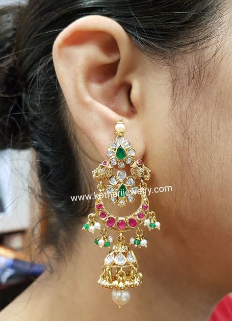 Ruby Earrings Gold Jewelry, Chandbali Jhumka Gold Earrings, Ruby Emerald Earrings, Ruby And Emerald Earrings, Ear Rings Buttalu Gold, Chandbalis Earrings Gold, Light Weight Chandbali Earrings Gold, Chandbali Earrings Gold Latest, Chandbali Earrings Gold