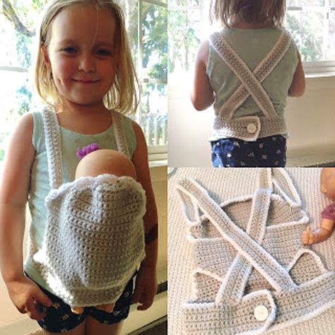 Crochet Baby Doll Carrier - Free Pattern Baby Doll Carrier Pattern Free, Doll Carrier Free Pattern, Baby Doll Carrier Pattern, Doll Carrier Pattern, Baby Carrier Pattern, Crochet Baby Doll, Baby Doll Carrier, Carrier Pattern, Crochet Doll Clothes Free Pattern