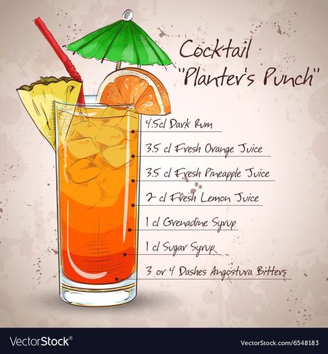 Unique Alcoholic Drinks, Planters Punch, Juice Pineapple, Cocktails Vector, Punch Cocktails, Cocktail Drinks Alcoholic, Tiki Bar Decor, Orange Drinks, Classic Cocktail Recipes